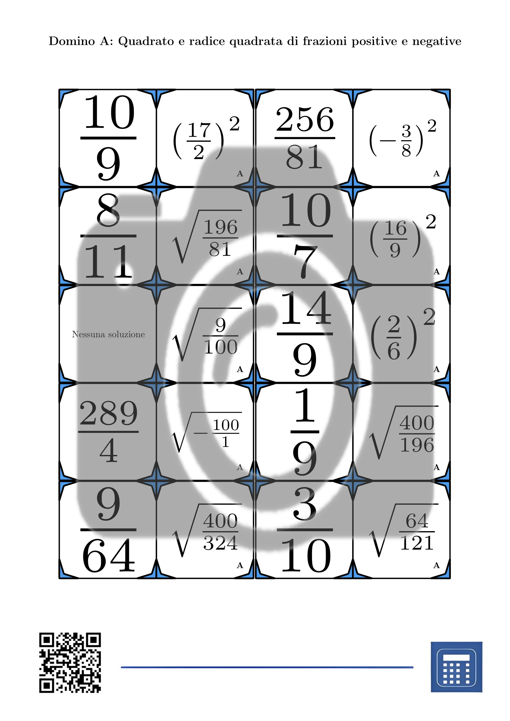Domino: Quadrato e radice quadrata di frazioni positive e negative - immagine 2