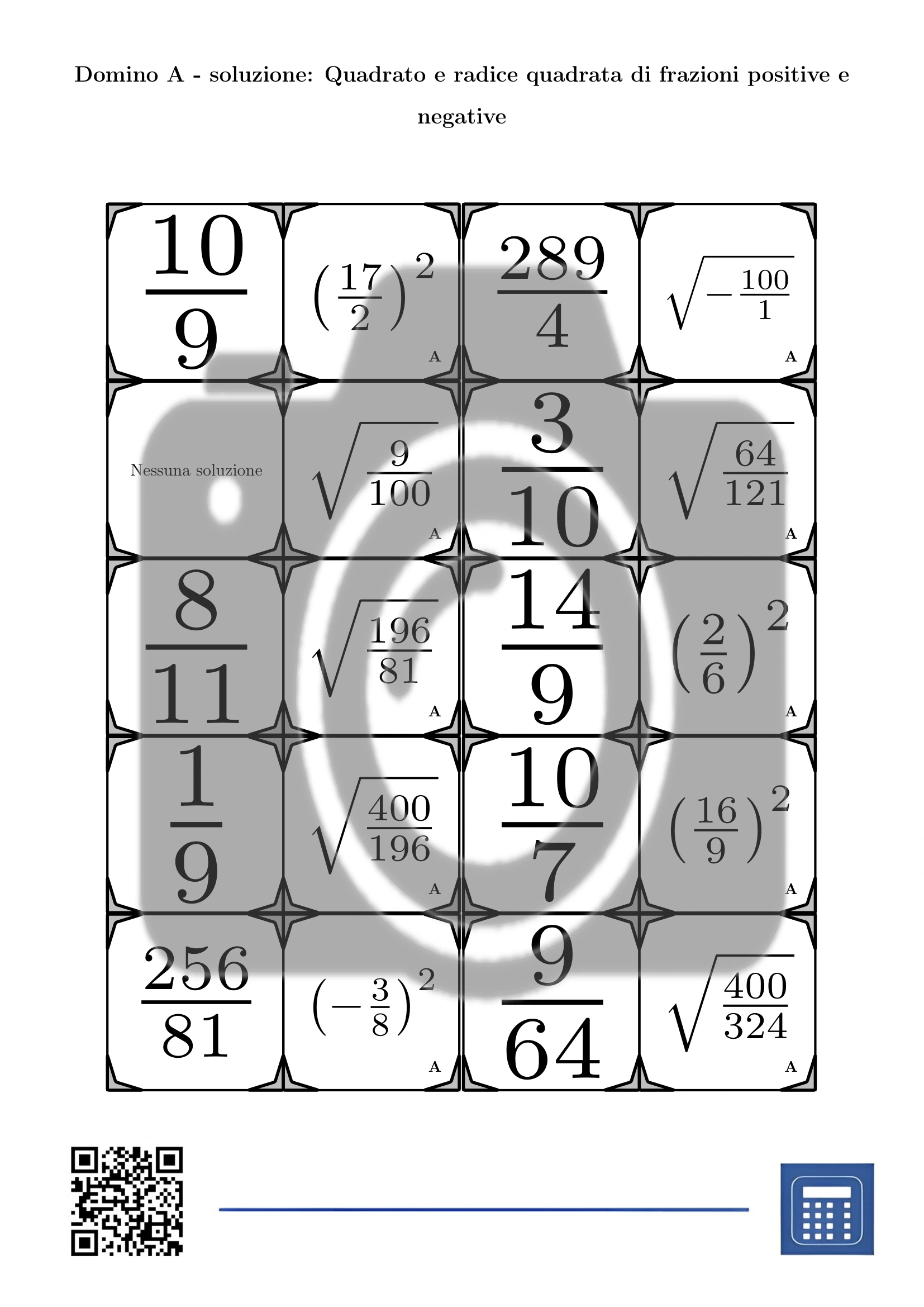 Domino: Quadrato e radice quadrata di frazioni positive e negative - immagine 4