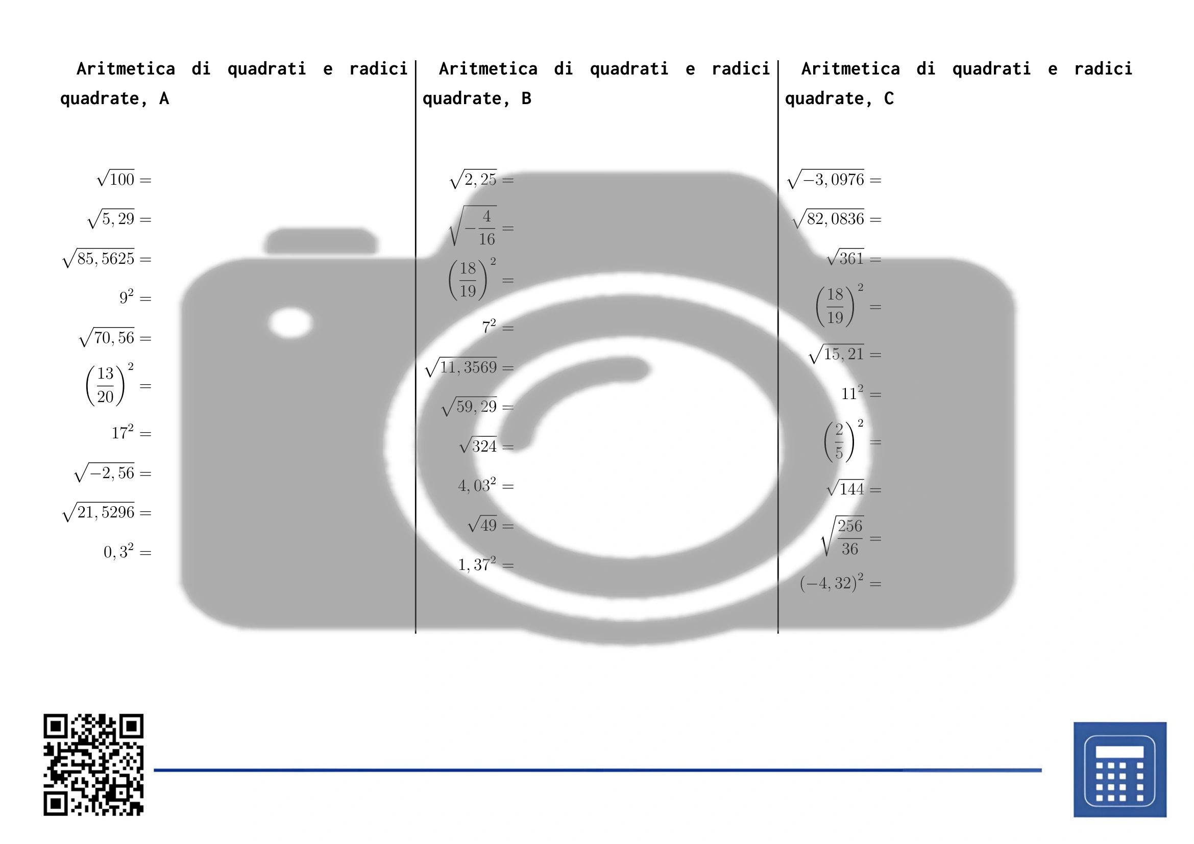 Scheda di lavoro: Aritmetica di quadrati e radici quadrate - immagine 2