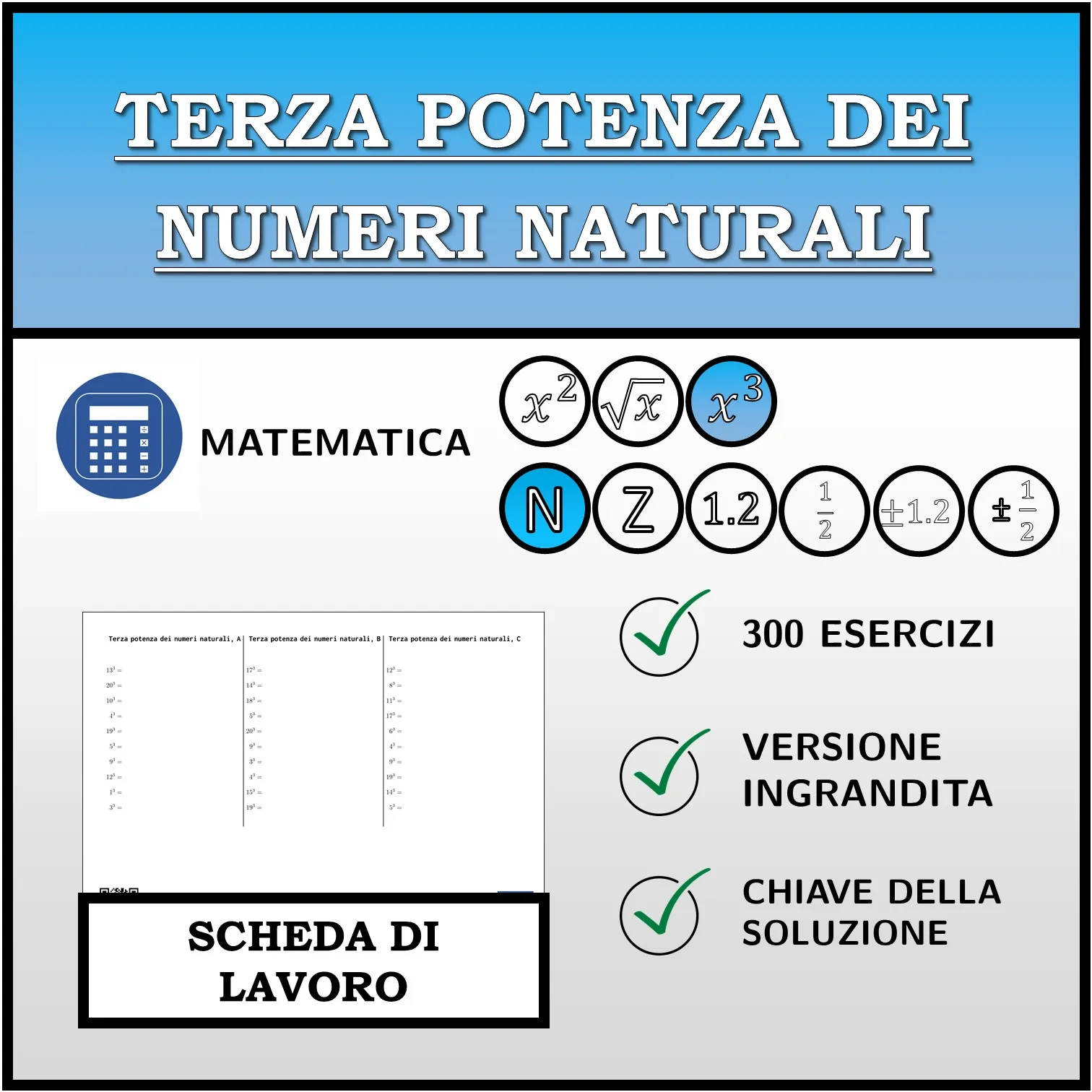 Scheda di lavoro: Terza potenza dei numeri naturali