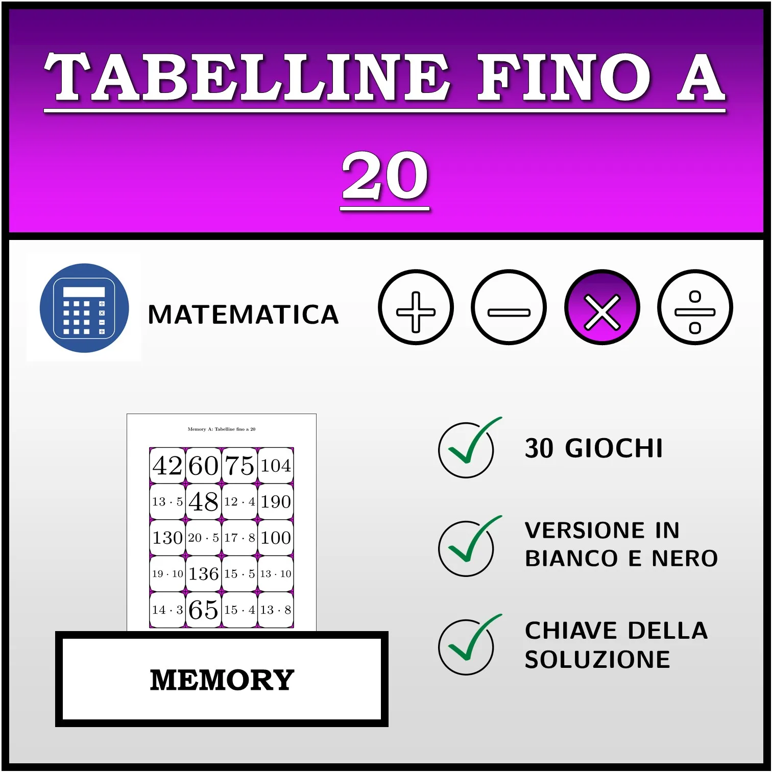 Memory: Tabelline fino a 20