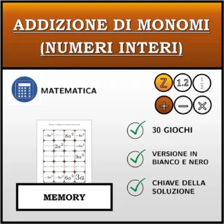 Memory: Addizione di monomi (numeri interi)
