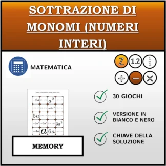 Memory: Sottrazione di monomi (numeri interi)