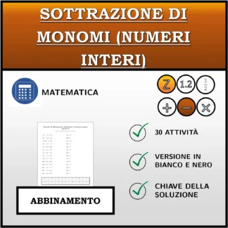 Esercizio di abbinamento: Sottrazione di monomi (numeri interi)
