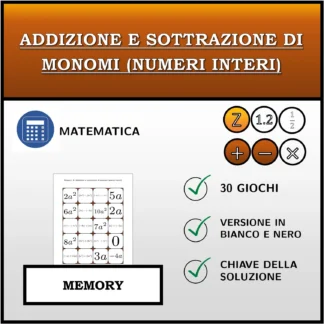 Memory: Addizione e sottrazione di monomi (numeri interi)