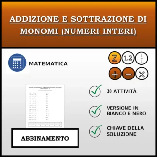 Esercizio di abbinamento: Addizione e sottrazione di monomi (numeri interi)