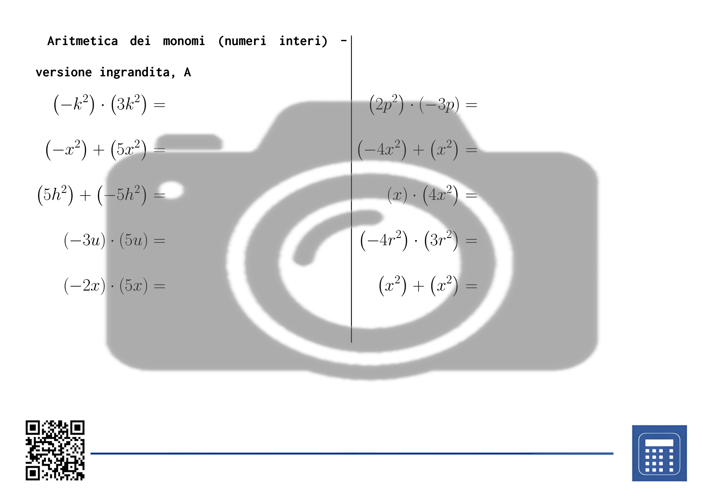Scheda di lavoro: Aritmetica dei monomi (numeri interi) - immagine 3