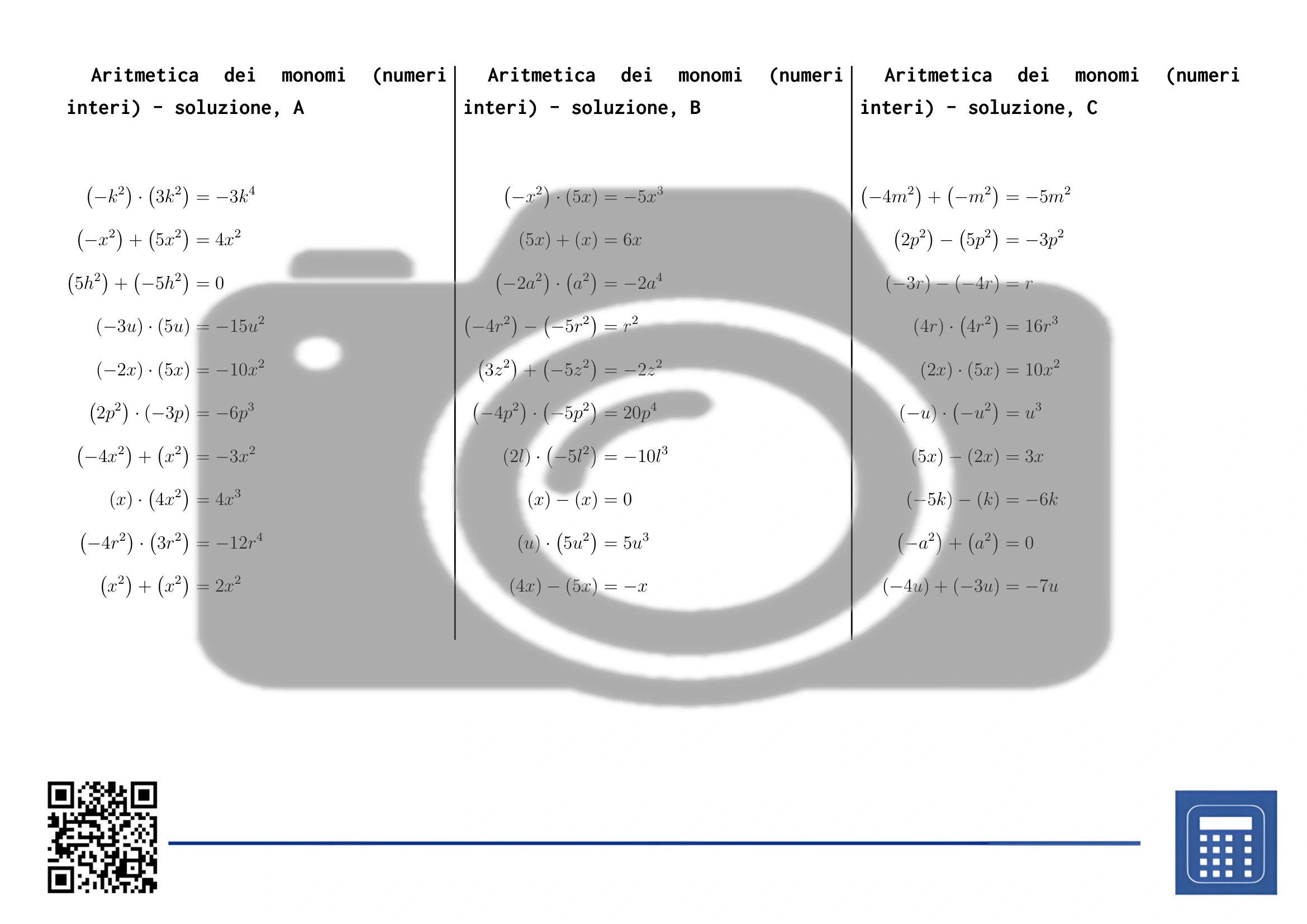 Scheda di lavoro: Aritmetica dei monomi (numeri interi) - immagine 4