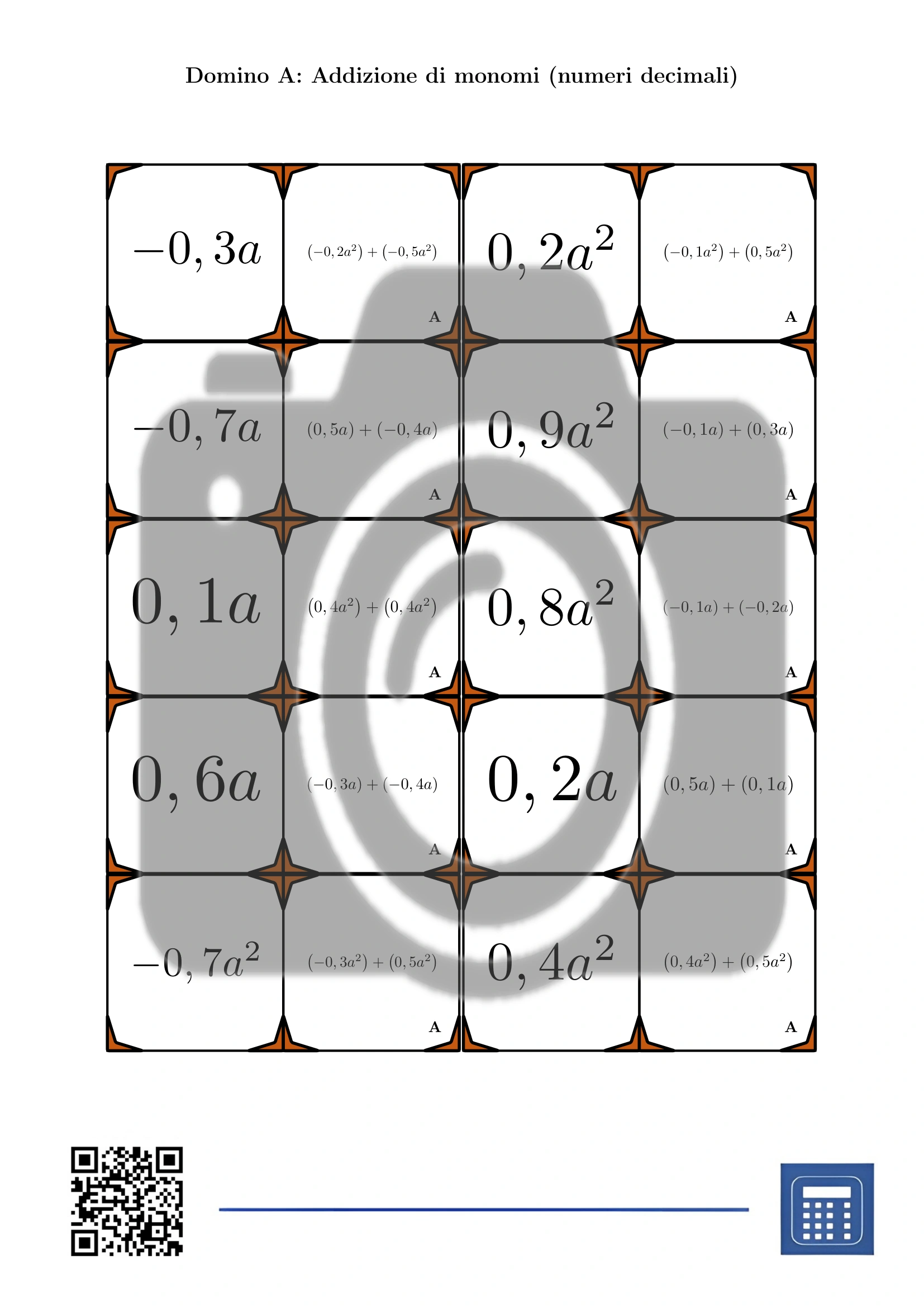 Domino: Addizione di monomi (numeri decimali) - immagine 2