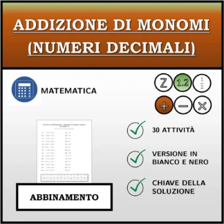Esercizio di abbinamento: Addizione di monomi (numeri decimali)