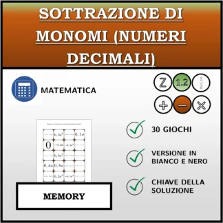 Memory: Sottrazione di monomi (numeri decimali)