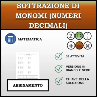 Esercizio di abbinamento: Sottrazione di monomi (numeri decimali)