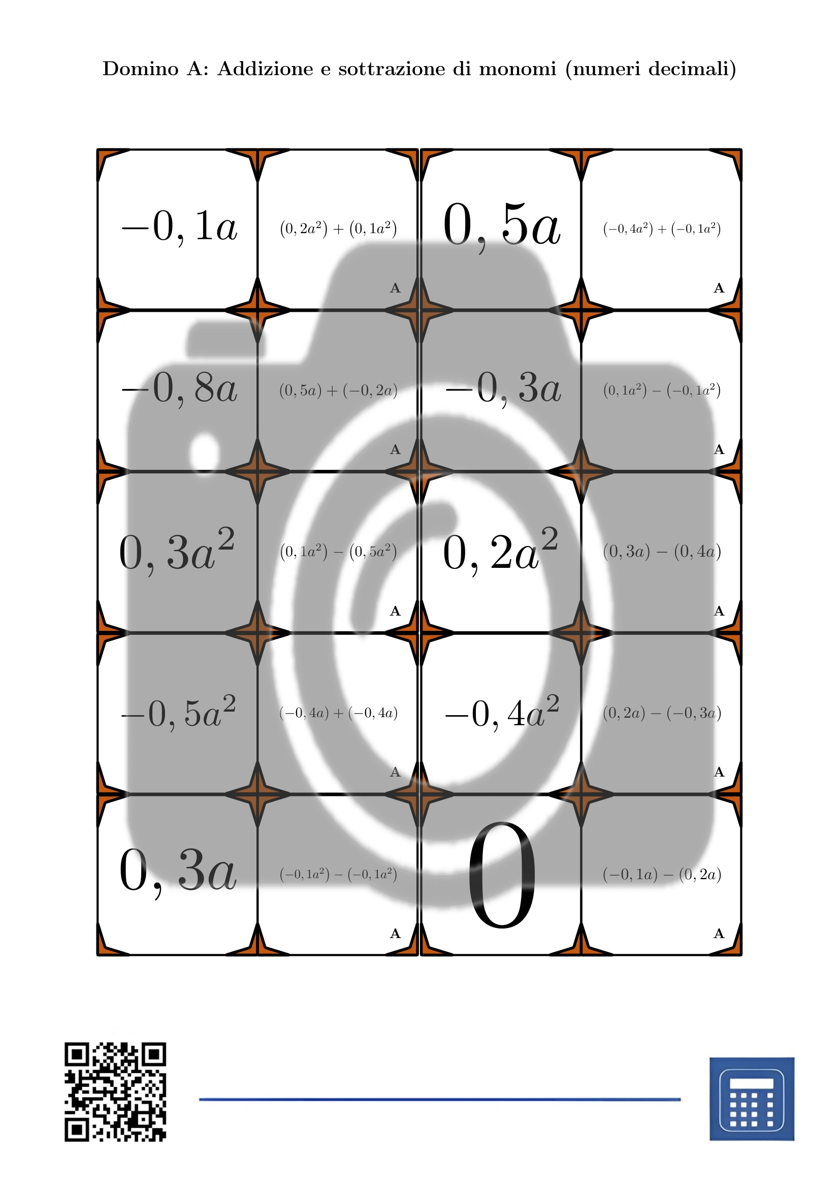 Domino: Addizione e sottrazione di monomi (numeri decimali) - immagine 2