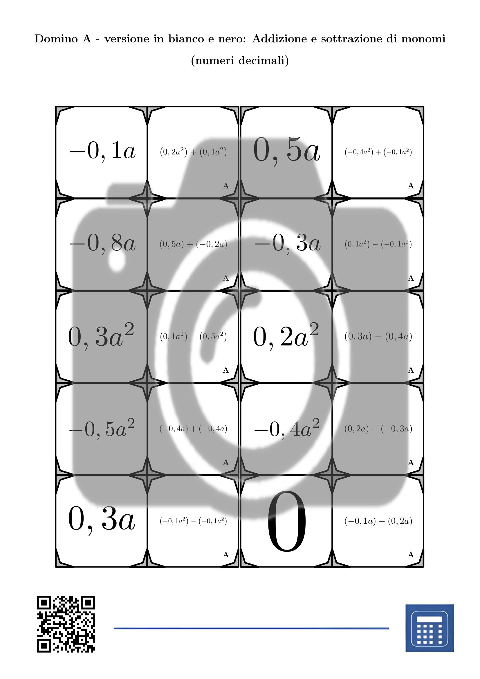 Domino: Addizione e sottrazione di monomi (numeri decimali) - immagine 3