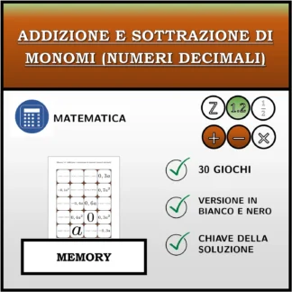 Memory: Addizione e sottrazione di monomi (numeri decimali)