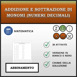 Esercizio di abbinamento: Addizione e sottrazione di monomi (numeri decimali)