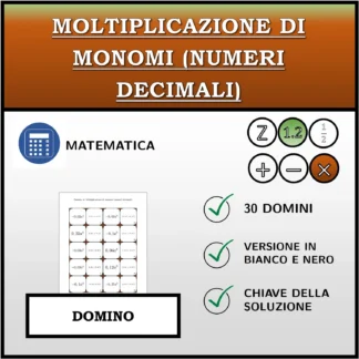 Domino: Moltiplicazione di monomi (numeri decimali)