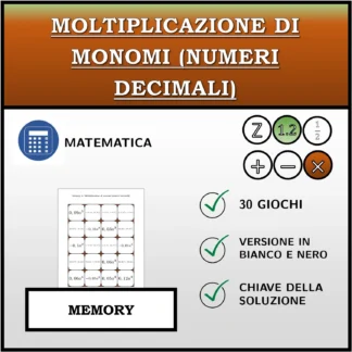 Memory: Moltiplicazione di monomi (numeri decimali)