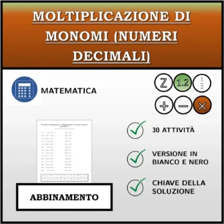 Esercizio di abbinamento: Moltiplicazione di monomi (numeri decimali)