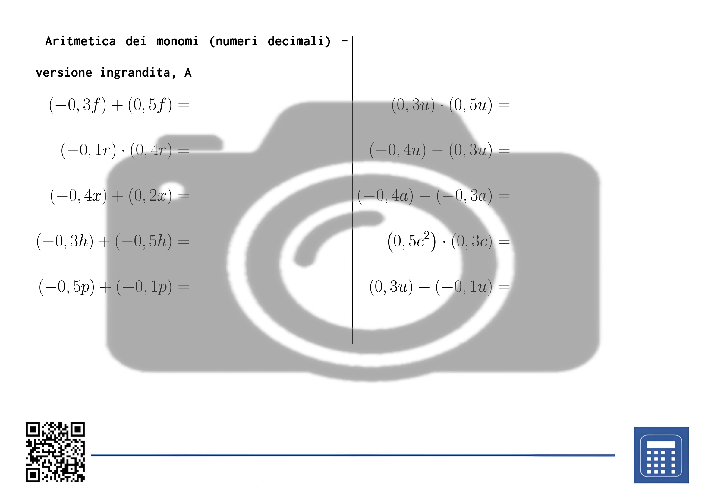 Scheda di lavoro: Aritmetica dei monomi (numeri decimali) - immagine 3