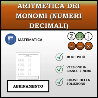 Esercizio di abbinamento: Aritmetica dei monomi (numeri decimali)