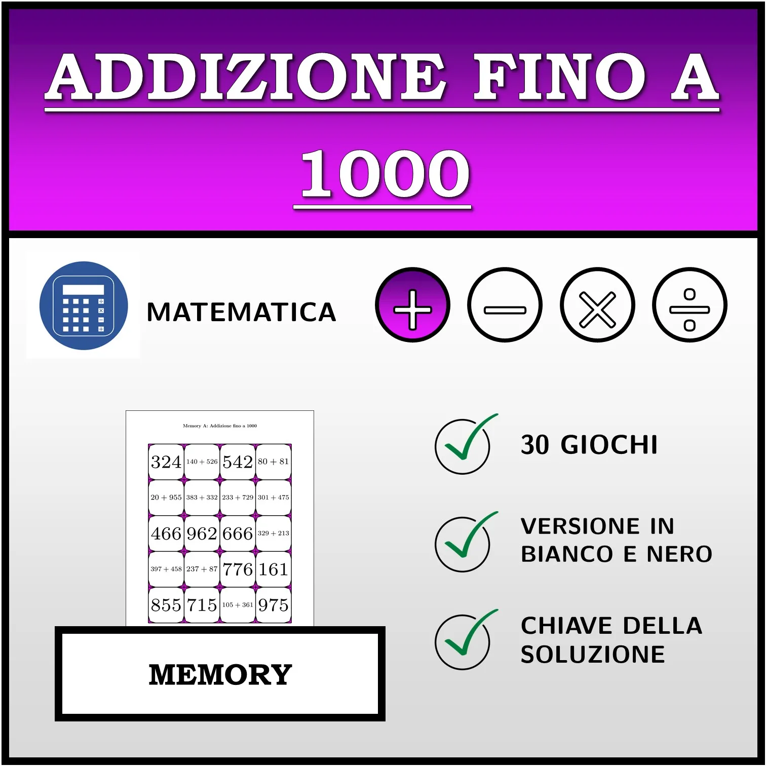 Memory: Addizione fino a 1000