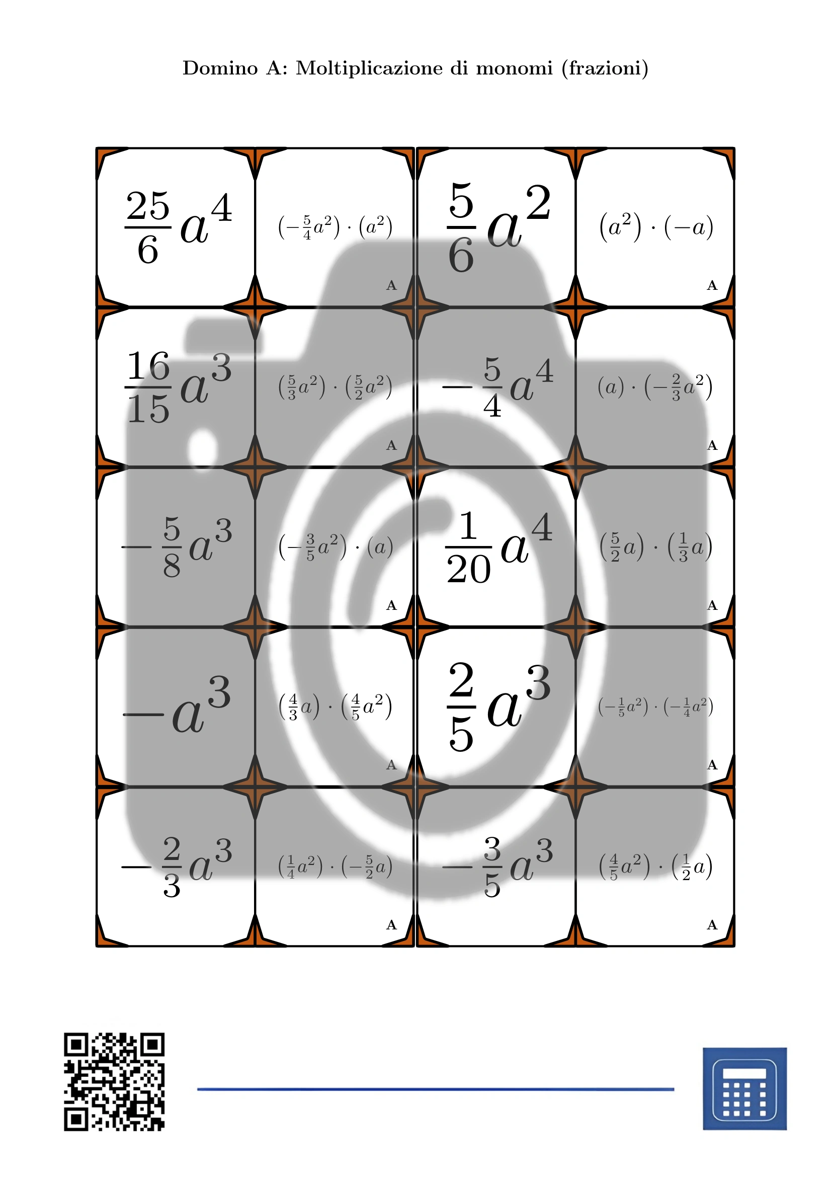 Domino: Moltiplicazione di monomi (frazioni) - immagine 2