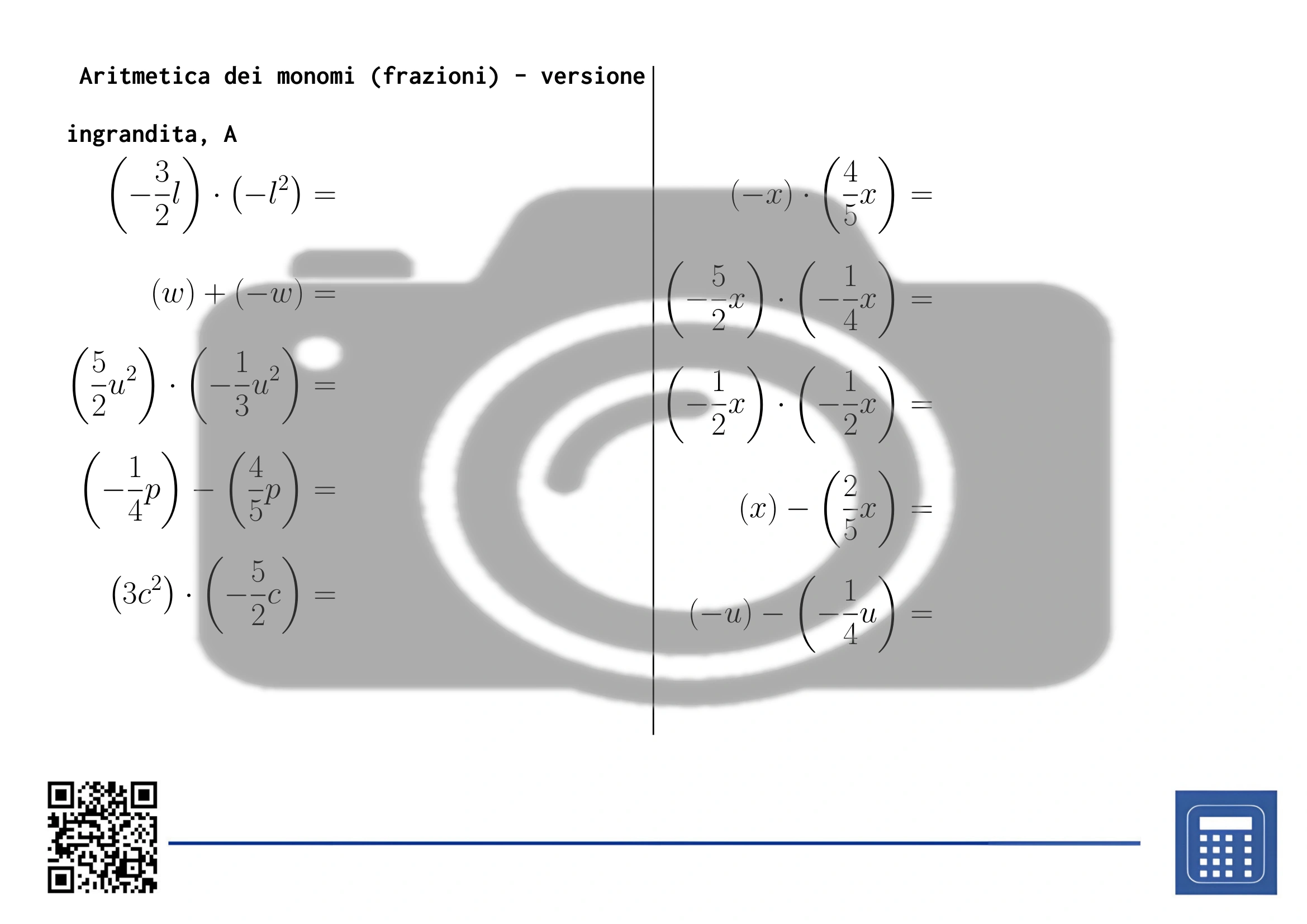 Scheda di lavoro: Aritmetica dei monomi (frazioni) - immagine 3