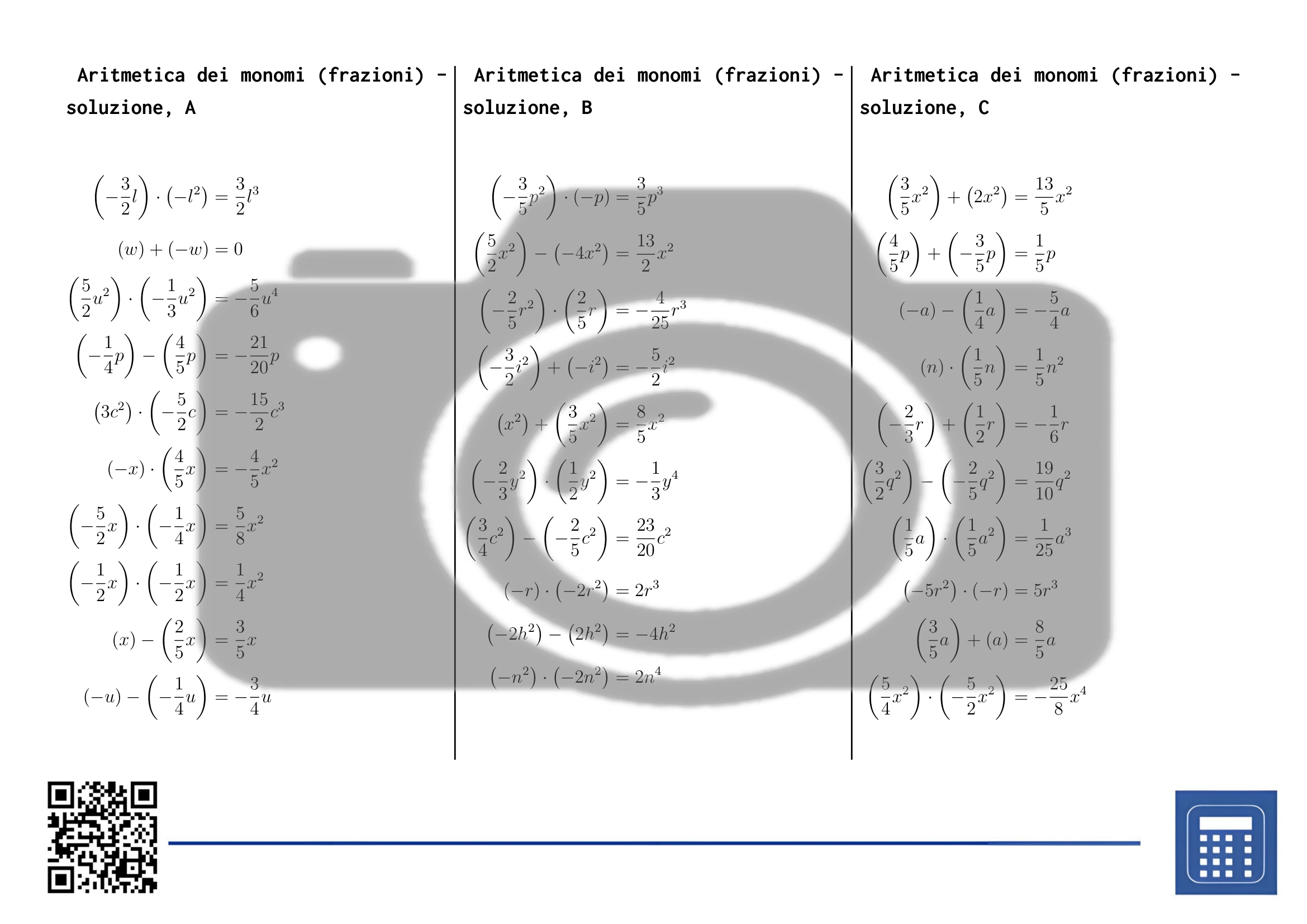 Scheda di lavoro: Aritmetica dei monomi (frazioni) - immagine 4