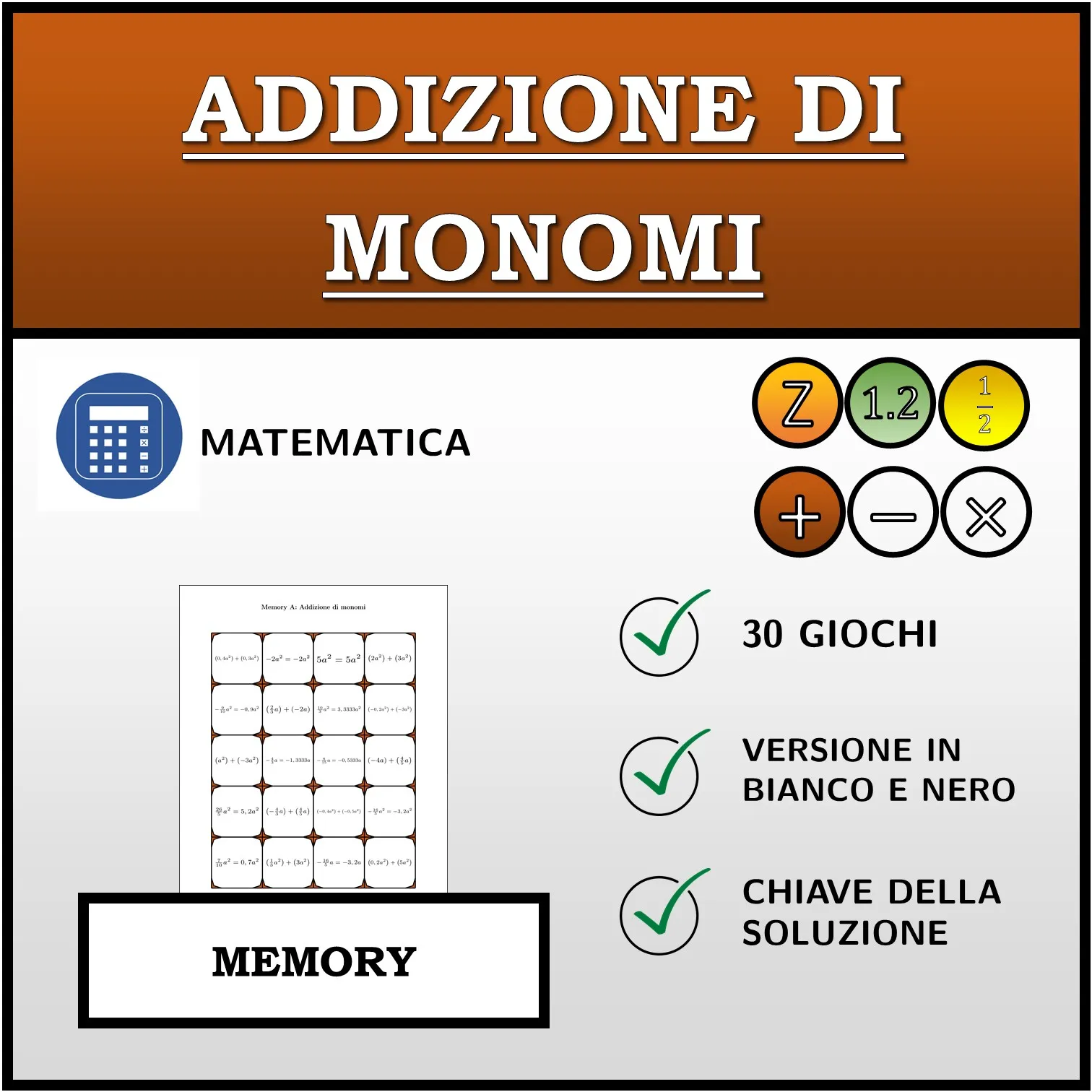 Memory: Addizione di monomi