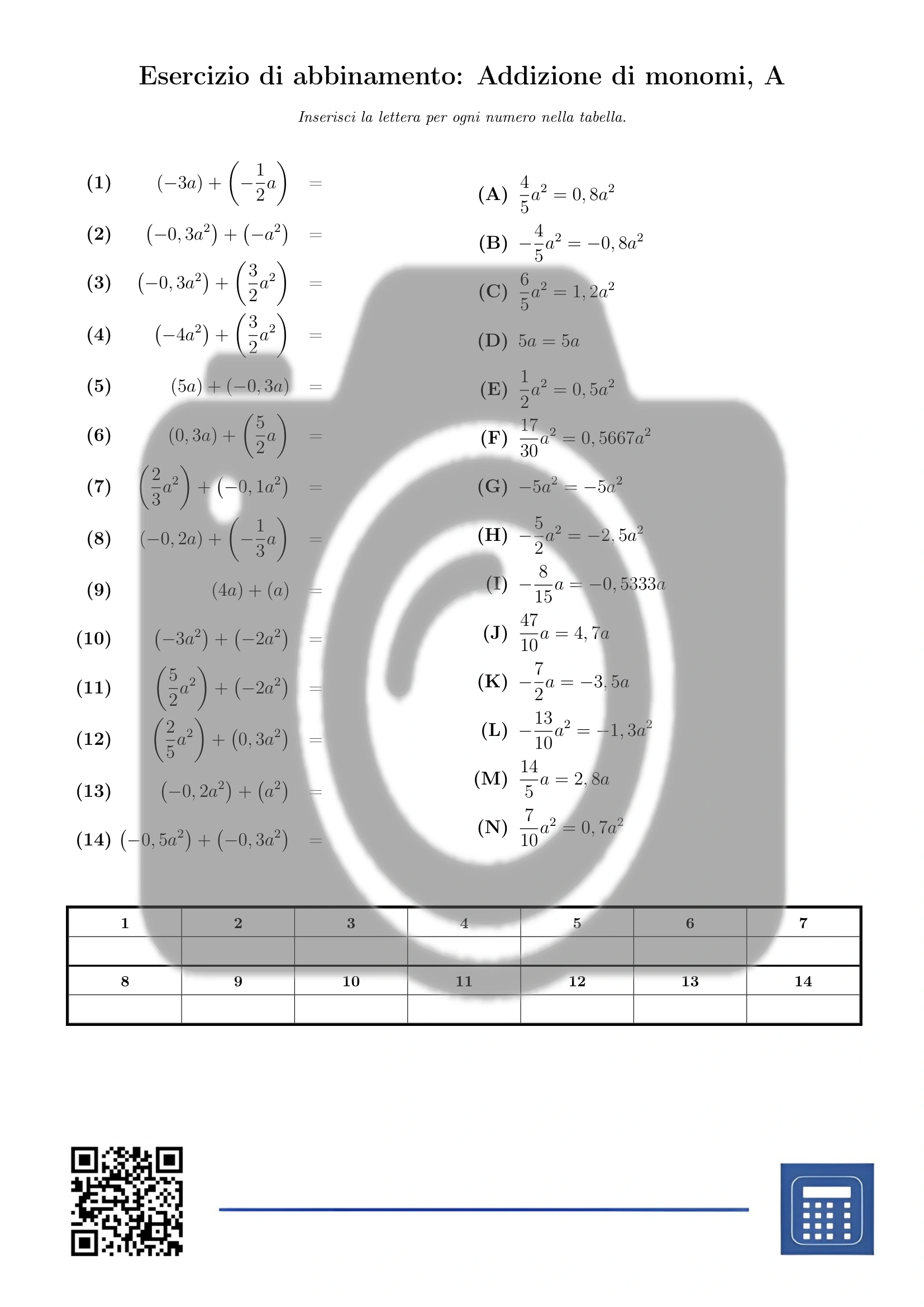 Esercizio di abbinamento: Addizione di monomi - immagine 2