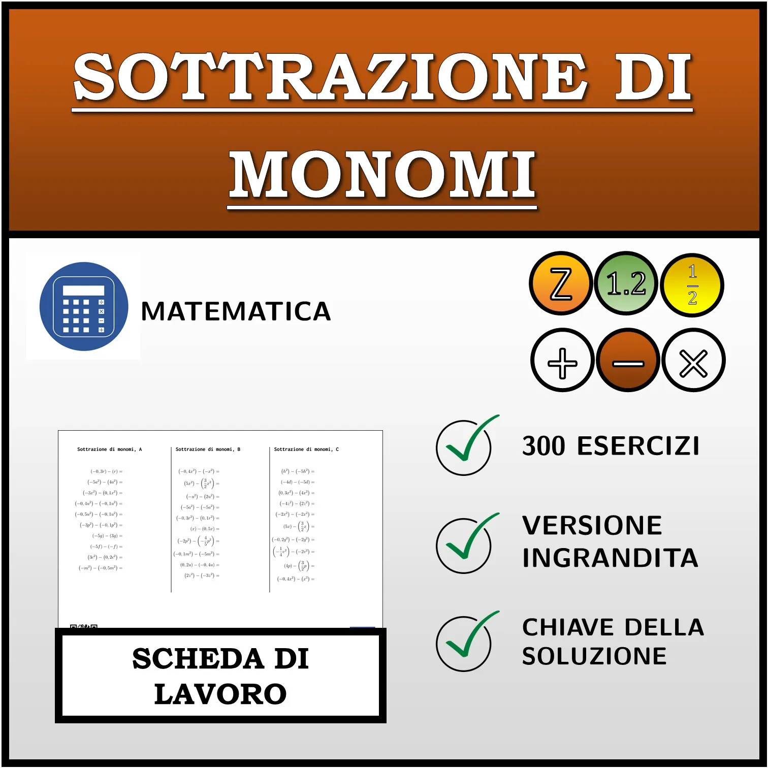 Scheda di lavoro: Sottrazione di monomi
