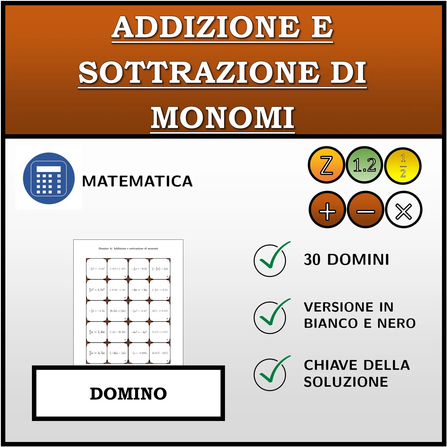Domino: Addizione e sottrazione di monomi