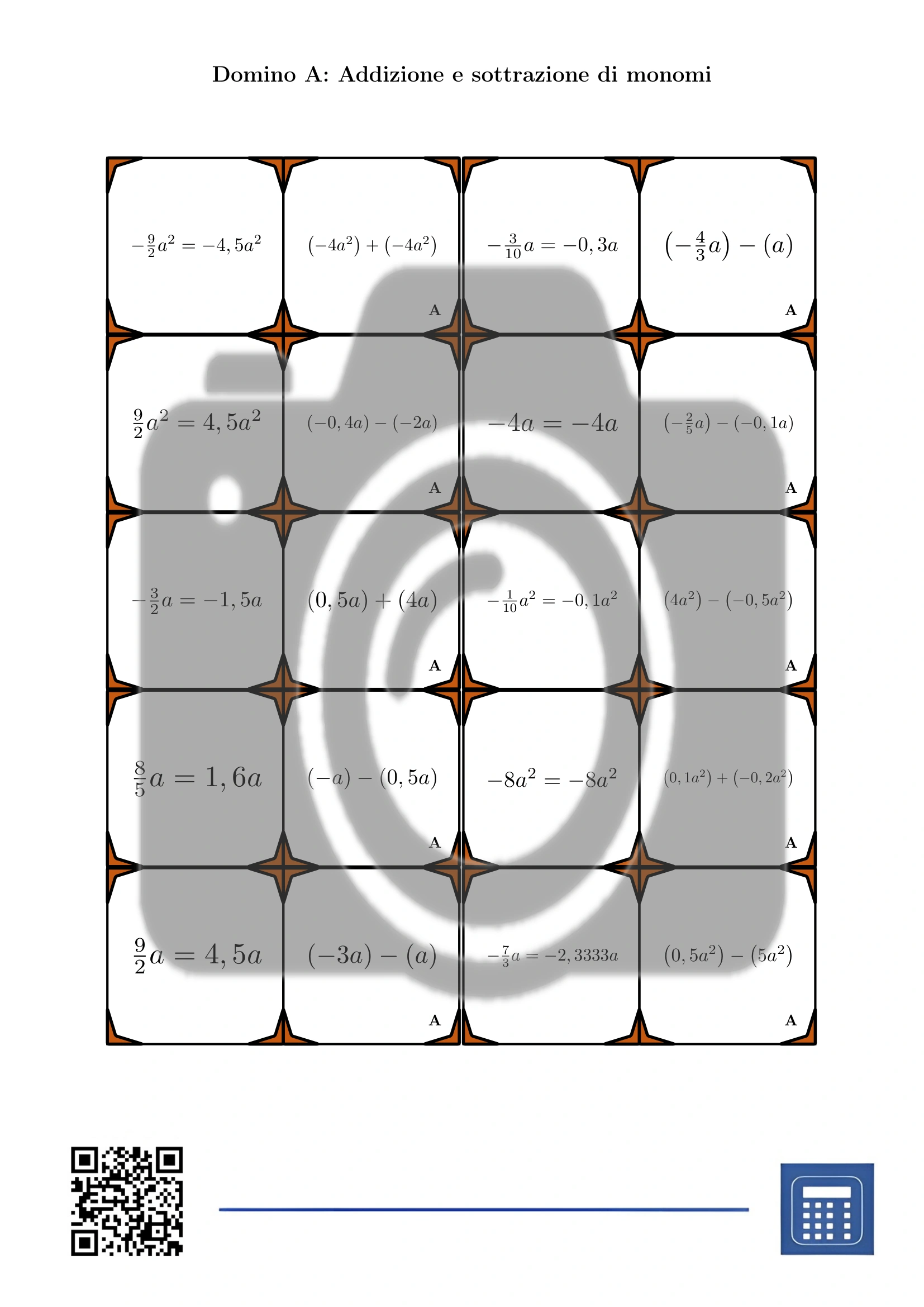 Domino: Addizione e sottrazione di monomi - immagine 2