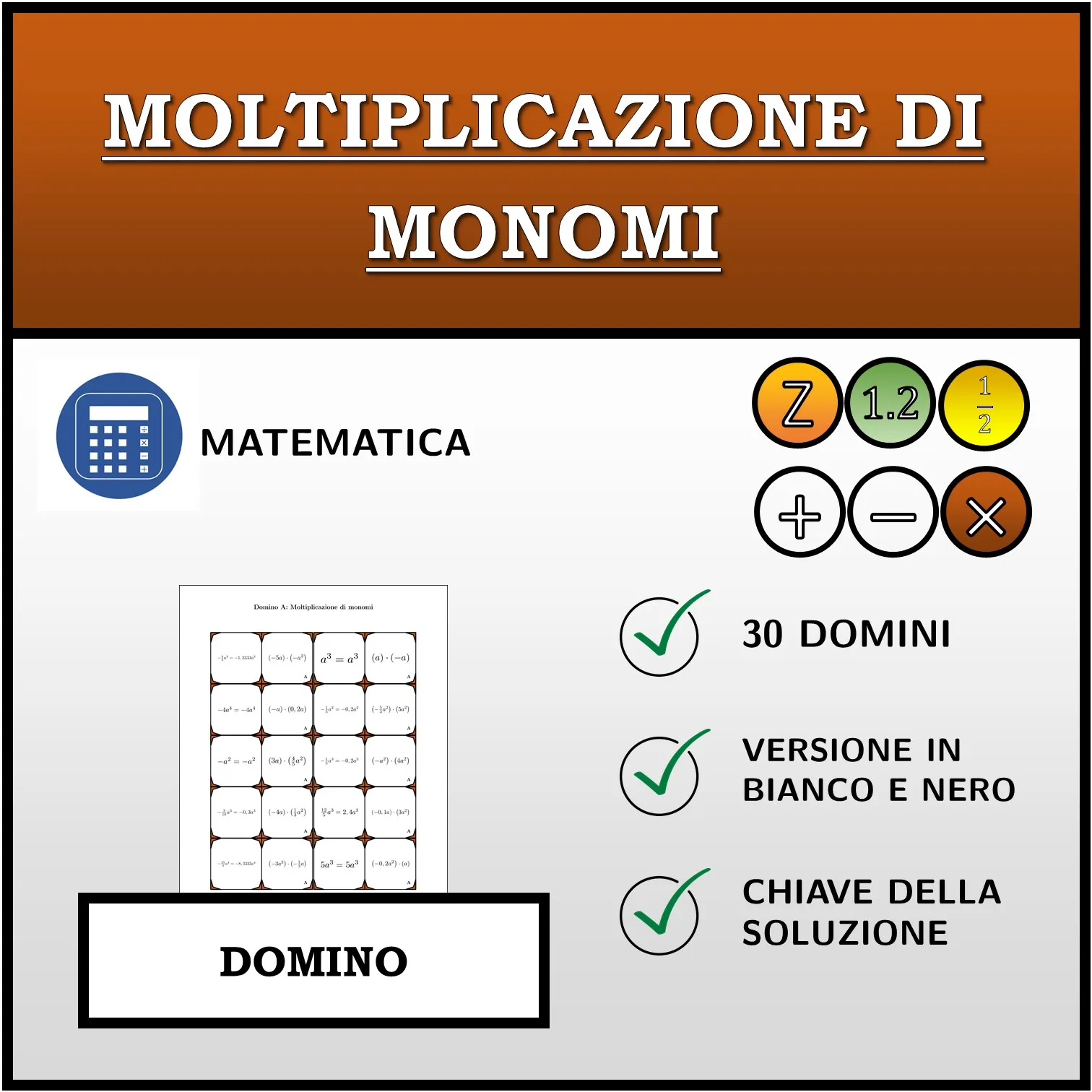 Domino: Moltiplicazione di monomi