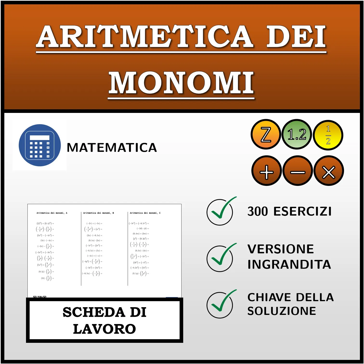 Scheda di lavoro: Aritmetica dei monomi