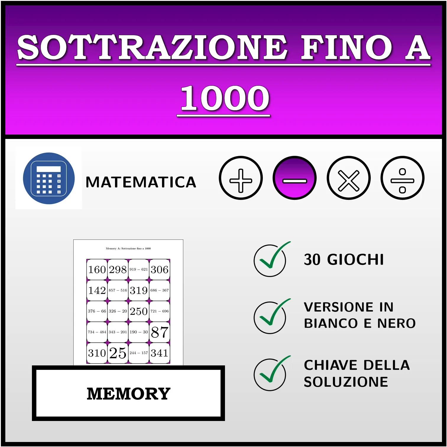 Memory: Sottrazione fino a 1000