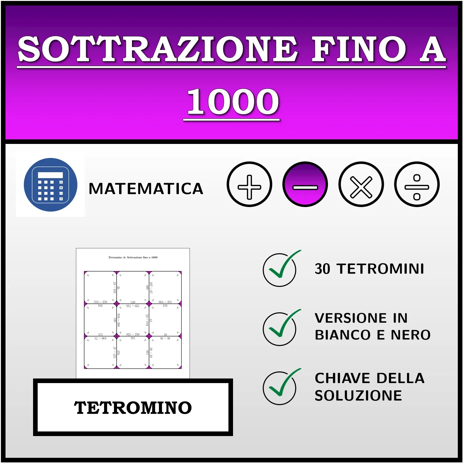 Tetramino: Sottrazione fino a 1000
