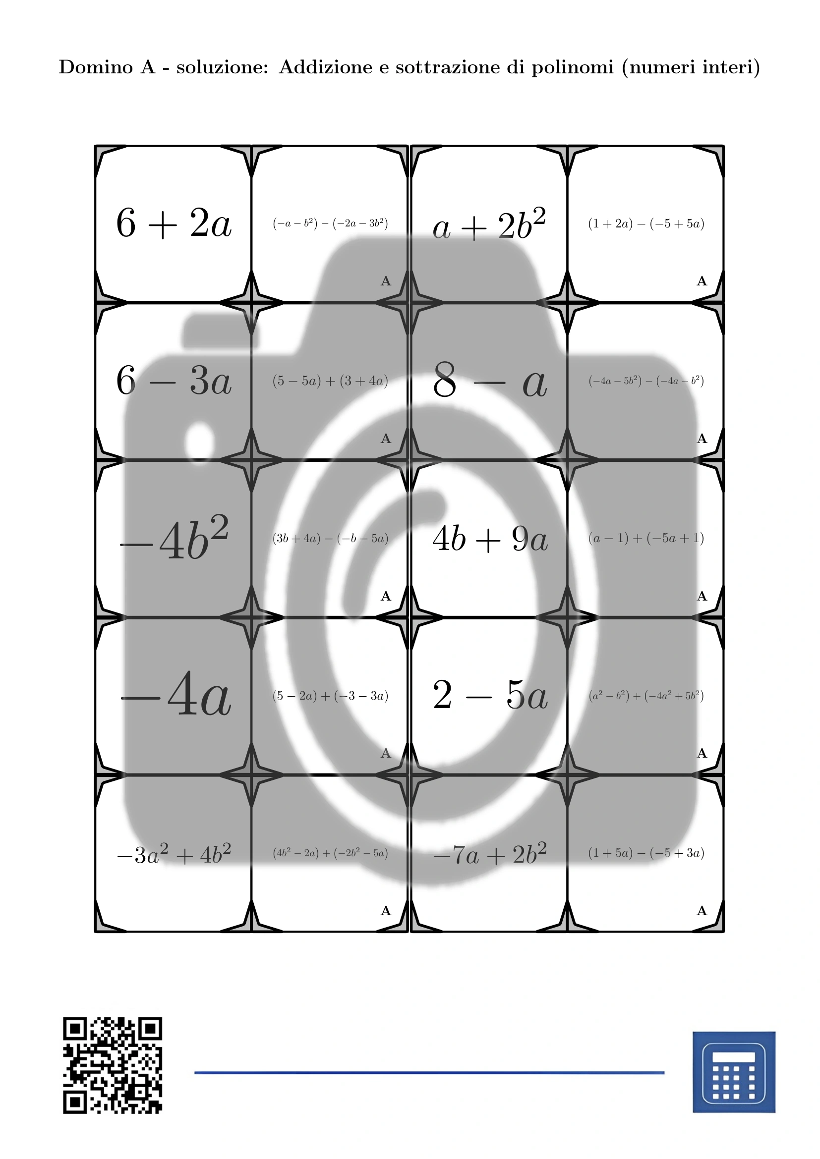 Domino: Addizione e sottrazione di polinomi (numeri interi) - immagine 4