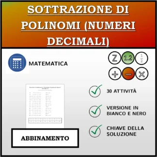 Esercizio di abbinamento: Sottrazione di polinomi (numeri decimali)