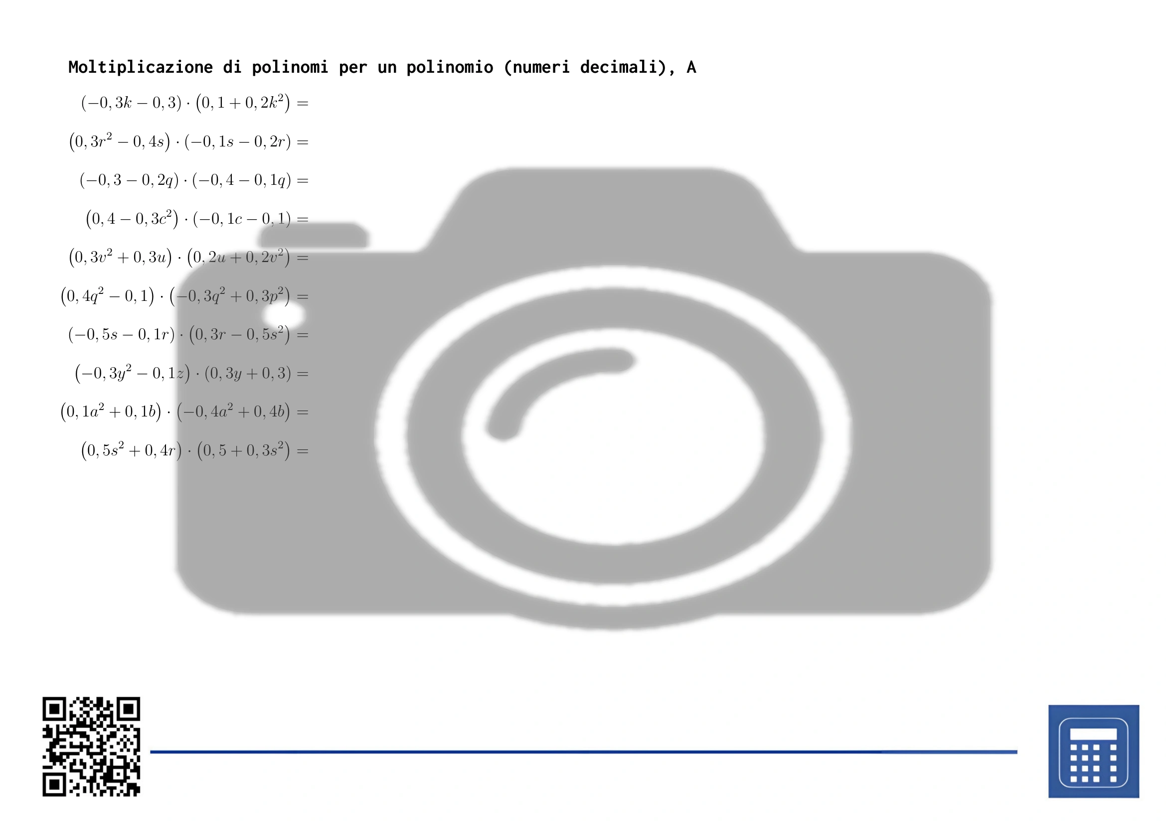 Scheda di lavoro: Moltiplicazione di polinomi per un polinomio (numeri decimali) - immagine 2
