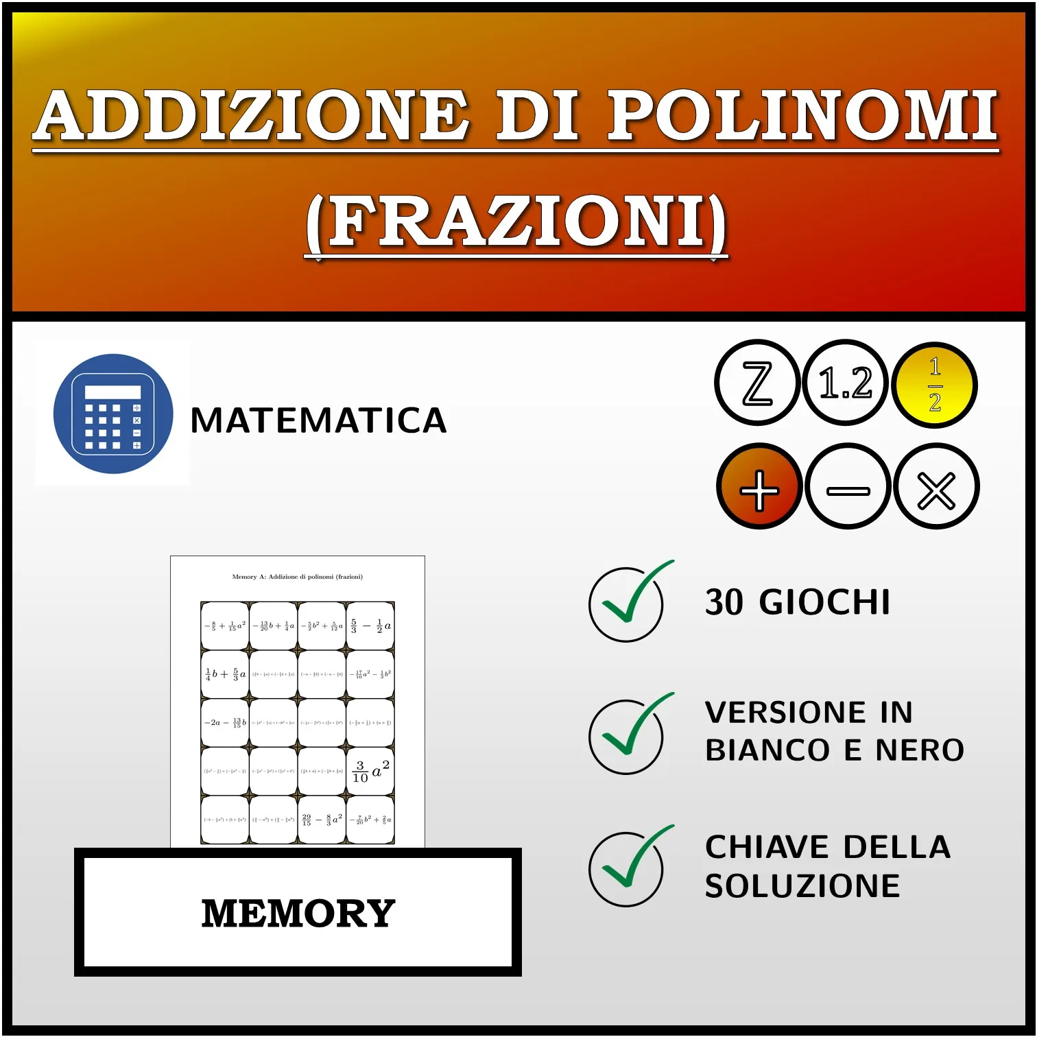 Memory: Addizione di polinomi (frazioni)
