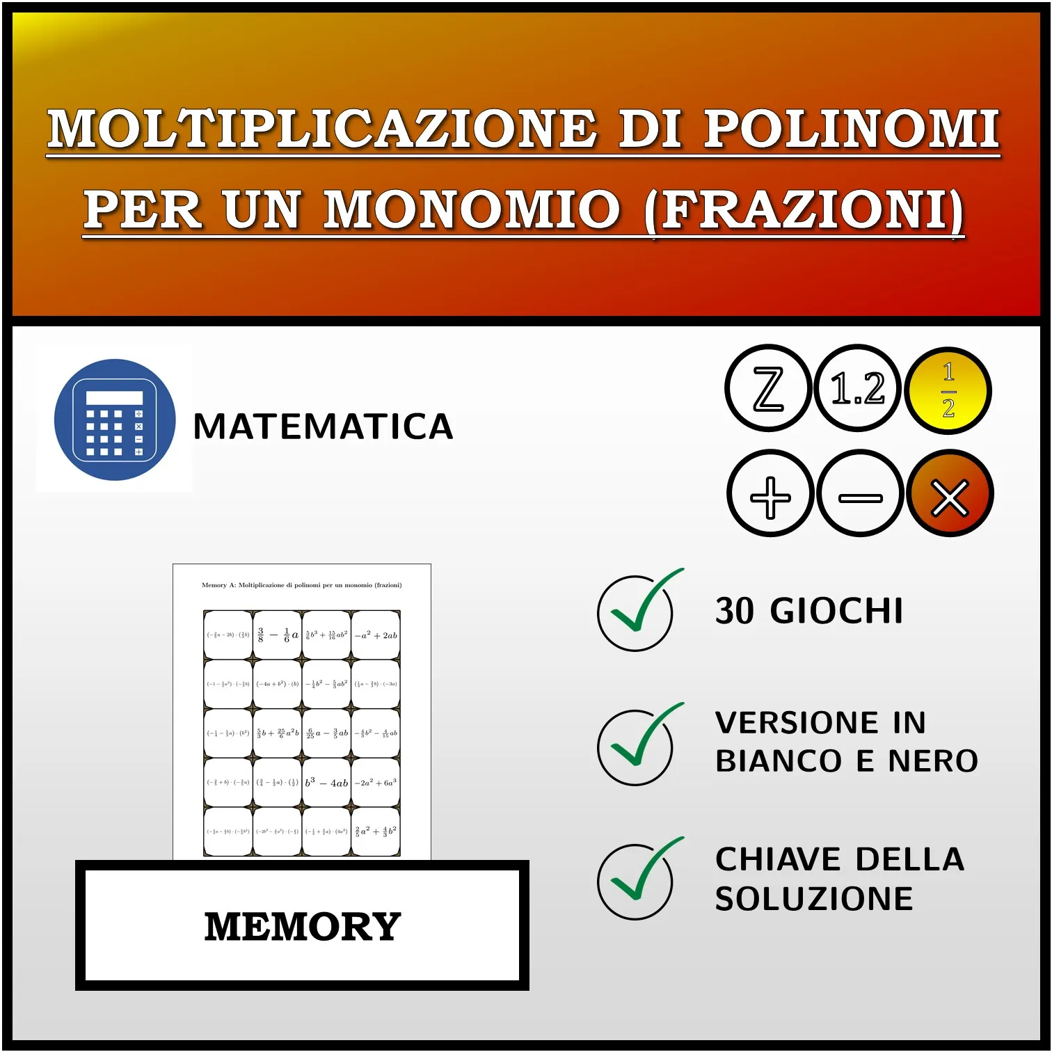 Memory: Moltiplicazione di polinomi per un monomio (frazioni)