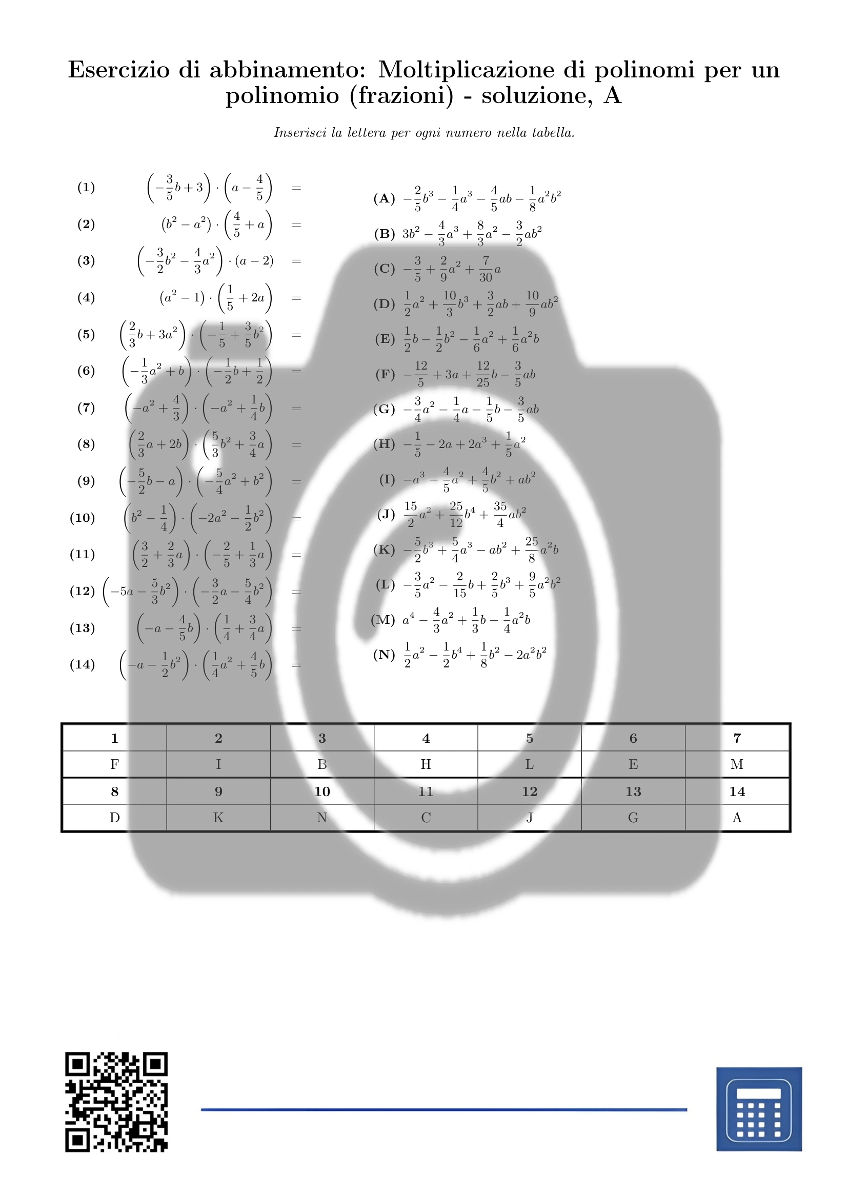 Esercizio di abbinamento: Moltiplicazione di polinomi per un polinomio (frazioni) - immagine 3