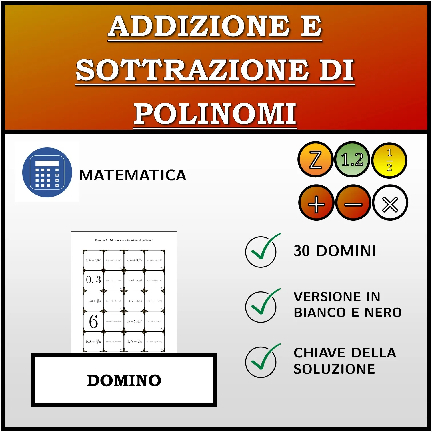 Domino: Addizione e sottrazione di polinomi