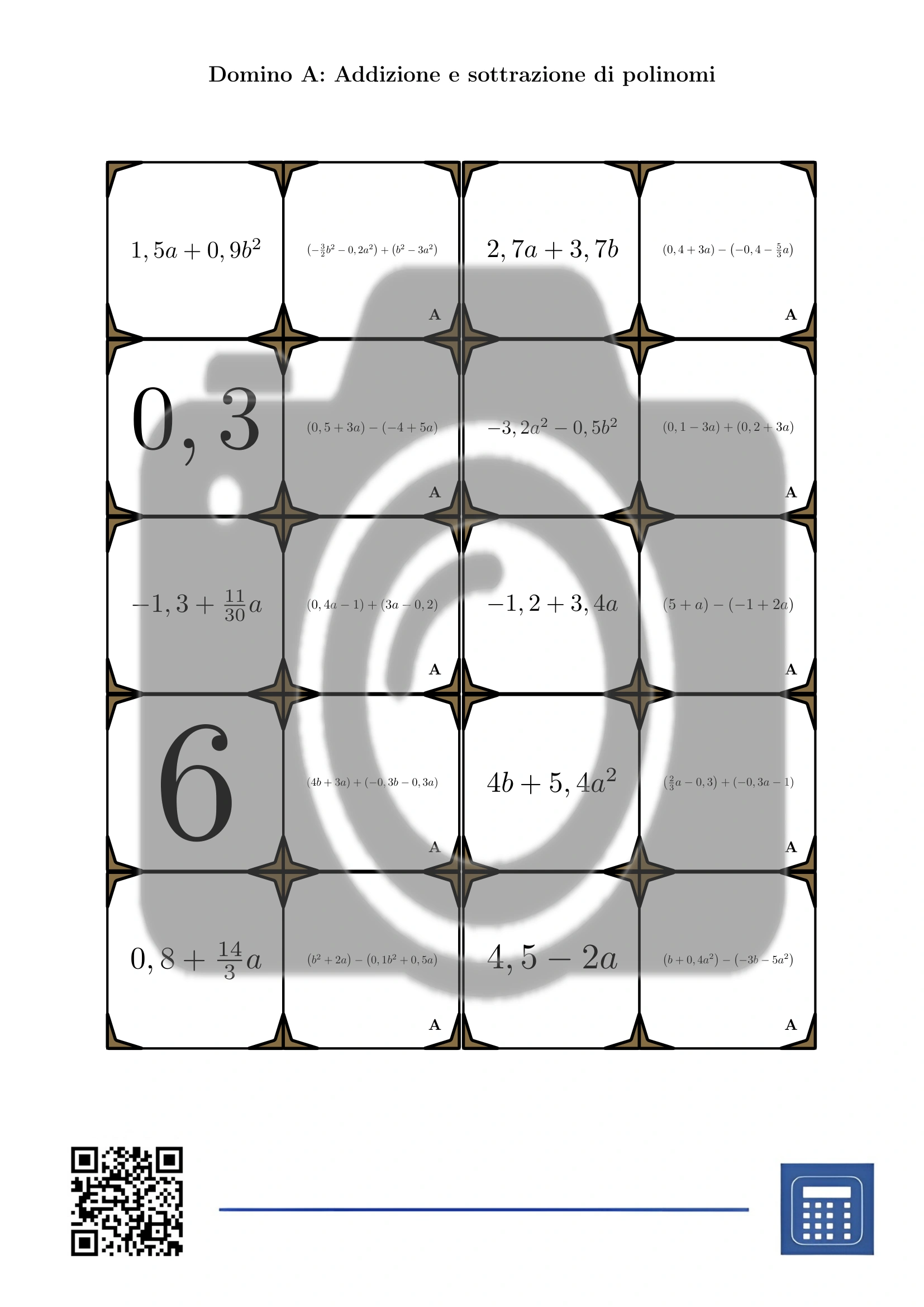 Domino: Addizione e sottrazione di polinomi - immagine 2