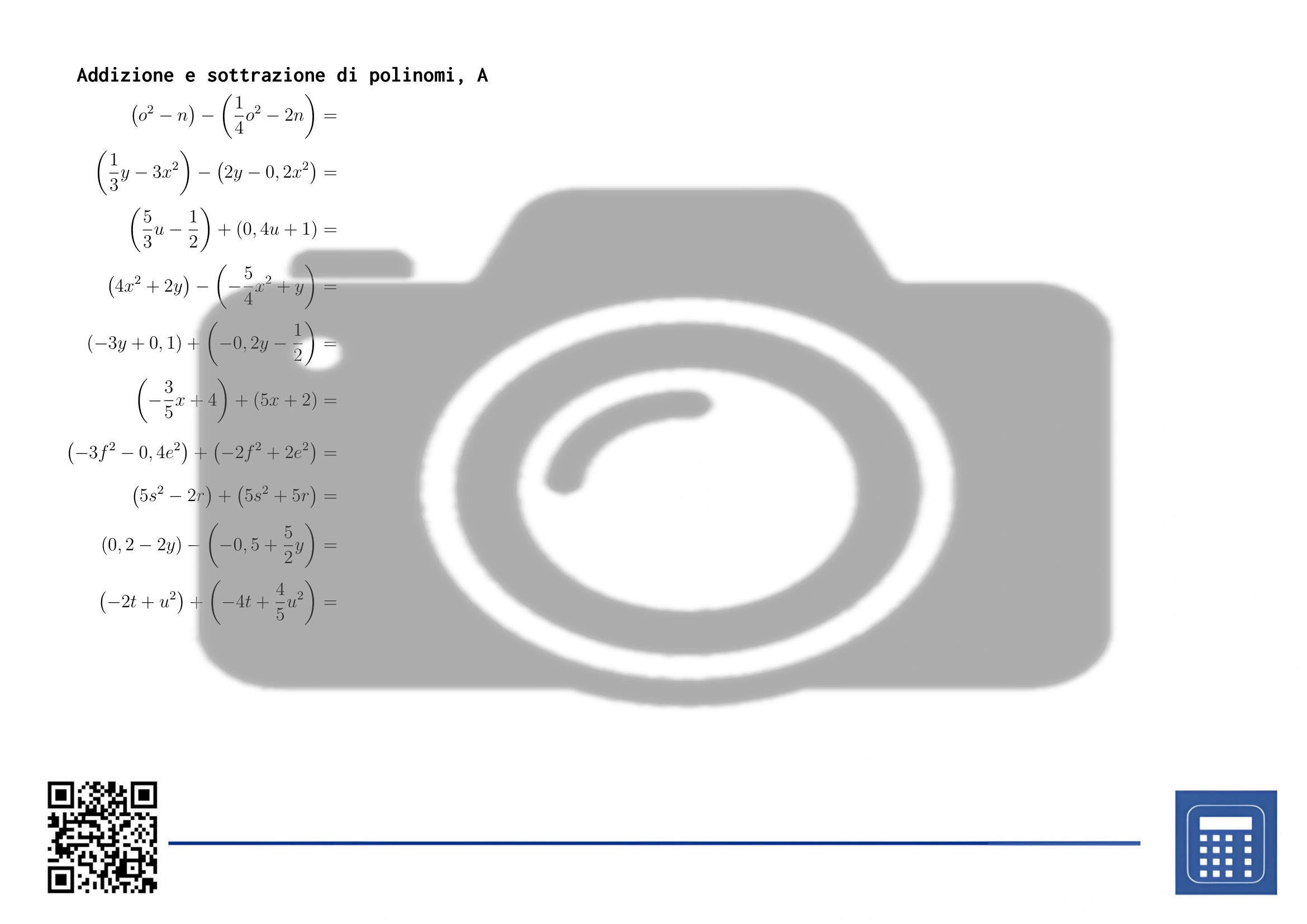 Scheda di lavoro: Addizione e sottrazione di polinomi - immagine 2