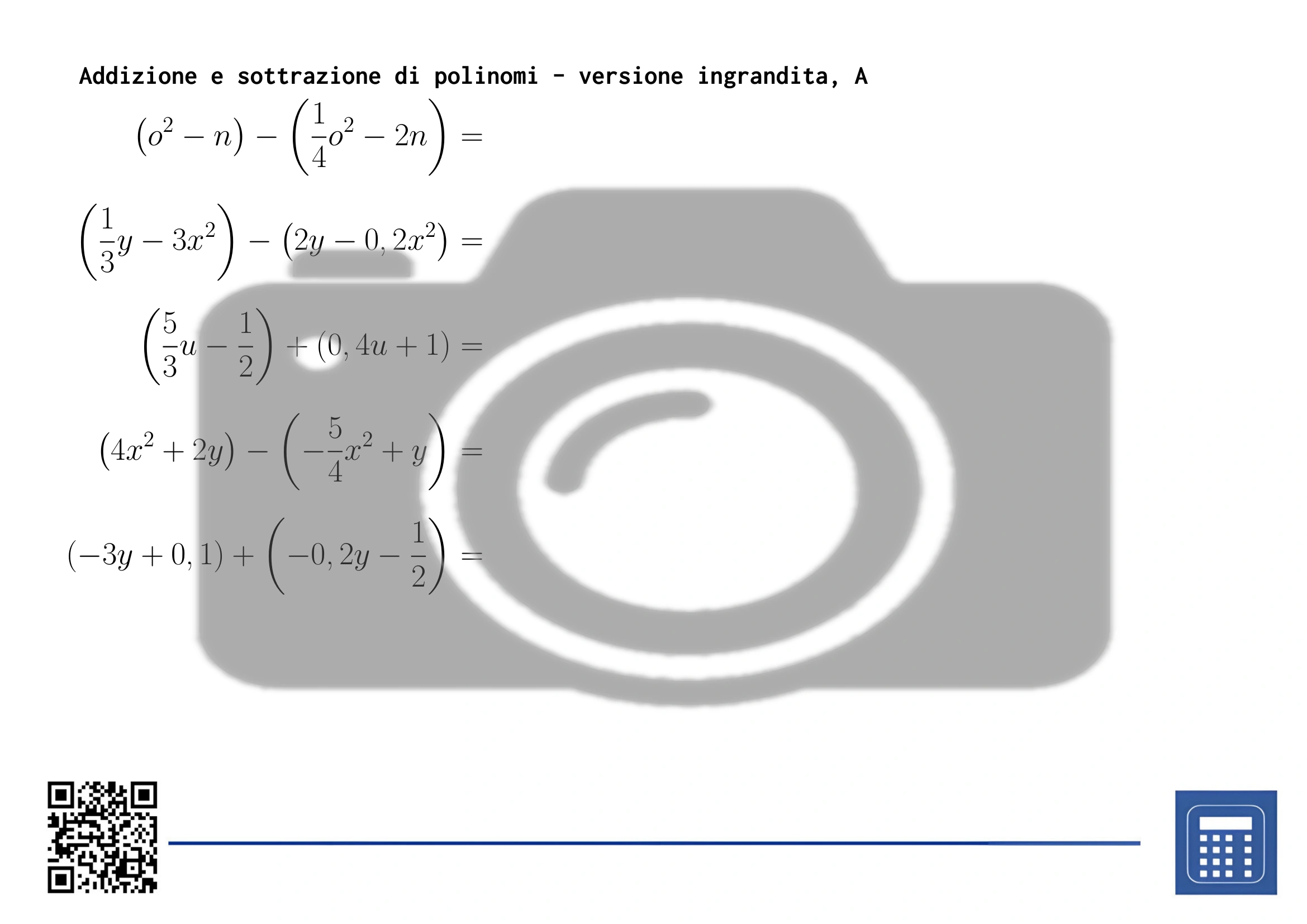 Scheda di lavoro: Addizione e sottrazione di polinomi - immagine 3