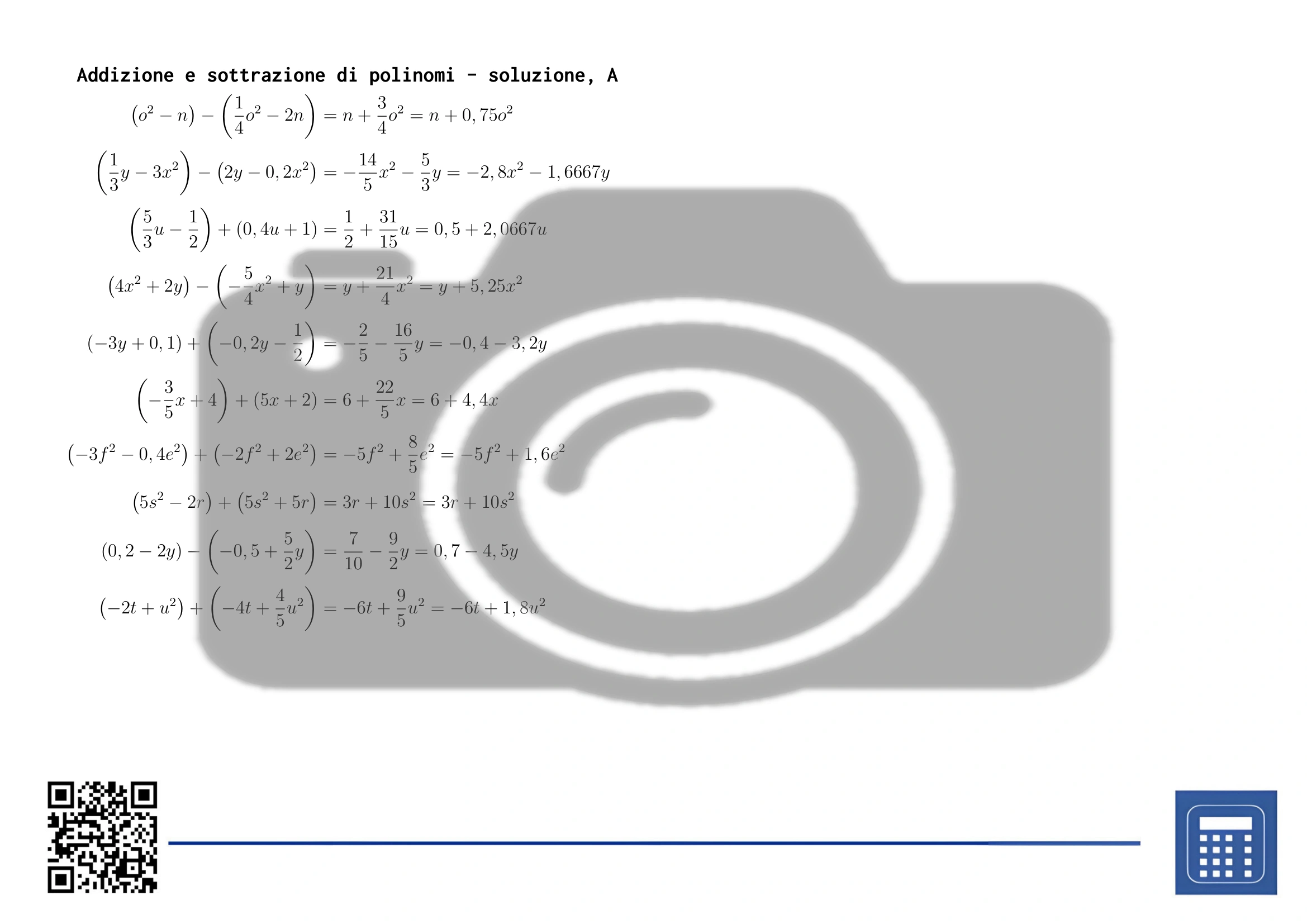 Scheda di lavoro: Addizione e sottrazione di polinomi - immagine 4