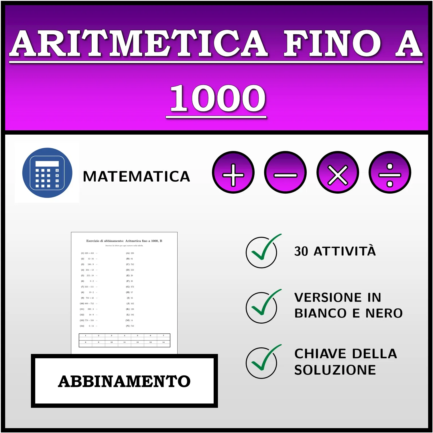Esercizio di abbinamento: Aritmetica fino a 1000